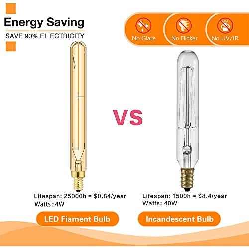 E12 Led Long Bulbs, 7.3Inch Edison Light Bulbs Amber Warm White 2500K,400Lm, 40W Candelabra Incandescent Bulbs Equivalent Vintage Led Filament Edison Candle Bulb With Decorative, 6Pack. #TOP4