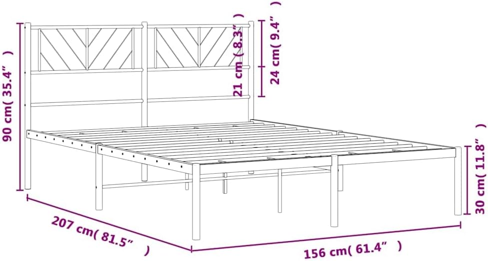 vidaXL Queen Metal Bed Frame with Headboard and Stable Slats, Under Bed Storage Space, Sturdy Steel Construction and Easy Assembly, Minimalist Style, White, 12'' High, Without Mattress