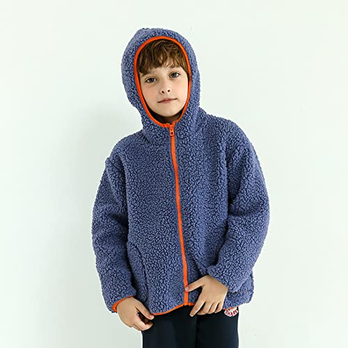 Kids Fleece Sweatshirt Jacket Winter Autumn Warm Coat with Zippered Hooded Cozy Outwear (Blue, 11-12 Years)2