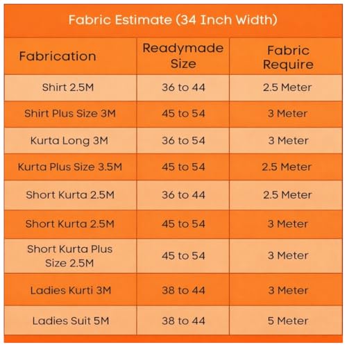 Image of Unstitched Cotton Fabric for Men and Women - Light Weight Trending Self Pattern Khadi Cotton Fabric Material (2.5 Meter, Light Orange)