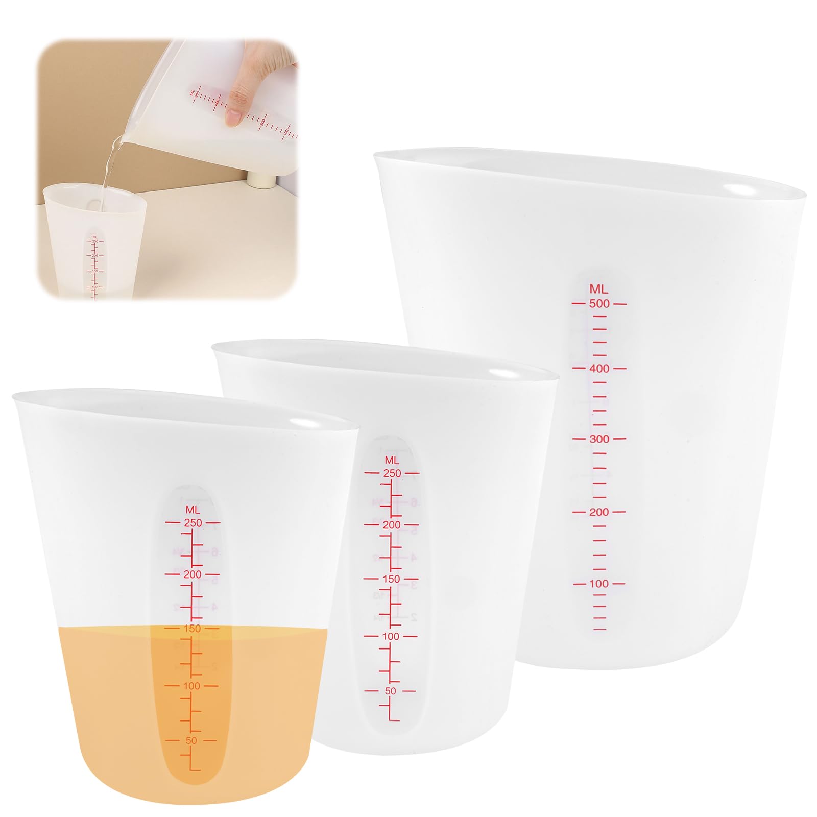 NVIYAM 2 stuks maatbekers van siliconen, 500/250 ml, 2 stuks, siliconen NVIYAM 2 stuks maatbekers van siliconen, 500/250 ml, 2 stuks, siliconen