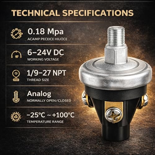 AUNMAS Low Oil Pressure Alarm Switch, 1/8-27 NPT Thread Adjustable Switch, 3-Point Wiring Compatible Analog Sensor for Generator and Industrial Engine