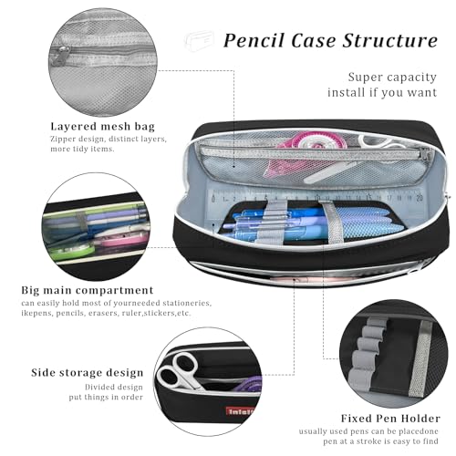 Image of Pencil Case Large Capacity pencil pouch cute pencil case stationery supplies pencil bags School Supplies for Student Teen Girs Boys (black)