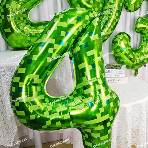 Image of 40 inch giant Green pixel miner game number 3 balloon | Large mining theme foil balloon 0-9 for pixel game parties children's birthdays party anniversary baby shower decoration