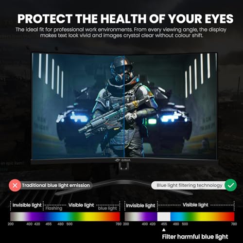 Image of CRUA 27Inch 144Hz /165Hz Curved Gaming Monitor, FHD 1080P VA Screen 1800R Curvature Computer Monitors, 1ms(GTG) with FreeSync, Support Wall Mount Install(DisplayPort | HDMI)- Black