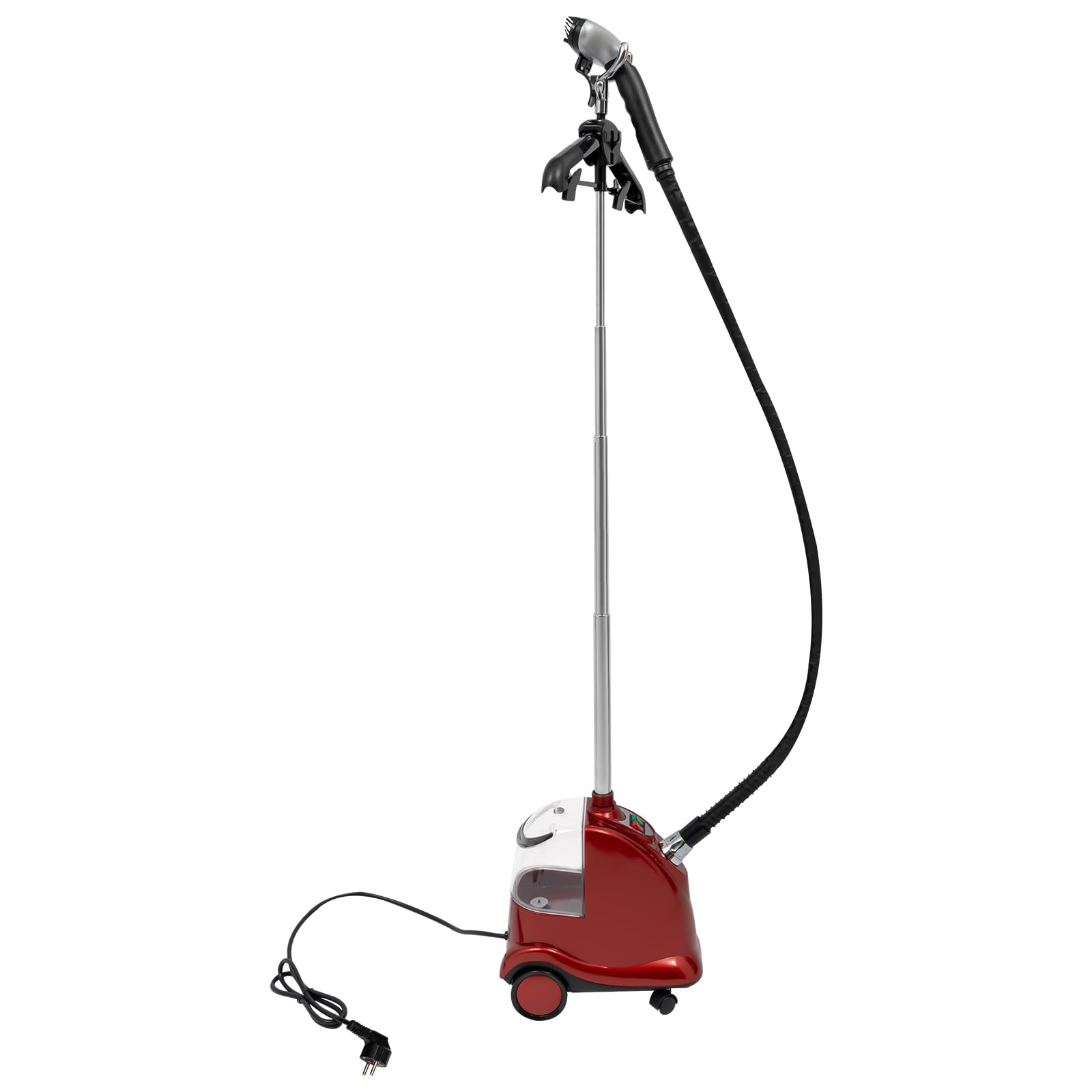 Stojący parownik do ubrań, parownik do usuwania zmarszczek z rolkami, regulacja wysokości – trzy ustawienia – 2200 W, nadaje się do prasowania wszystkich rodzajów materiałów odzieżowych.