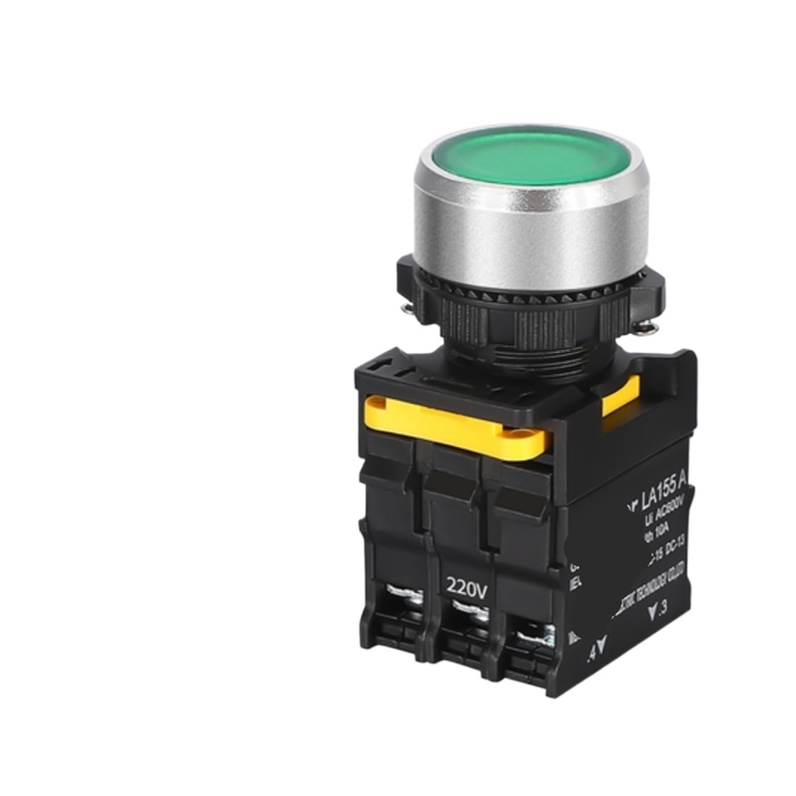 Interruptor pulsador con LED 22mm Interruptor de alimentación fijo impermeable con luz 380V, 12V, 24V, 110V, 220V 10A 1NO(Green,1NO_FIXED_24V)