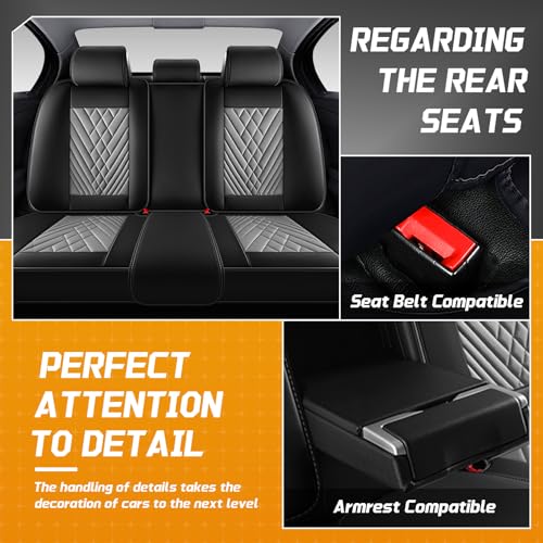 Image of Fit for Toyota RAV4 Seat Covers Full Set 2008-2026 | Nappa Leather Seat Covers for RAV4 Full Set, Airbag Compatible, Full Coverage Seat Protectors, Easy Install(Black /Gray)