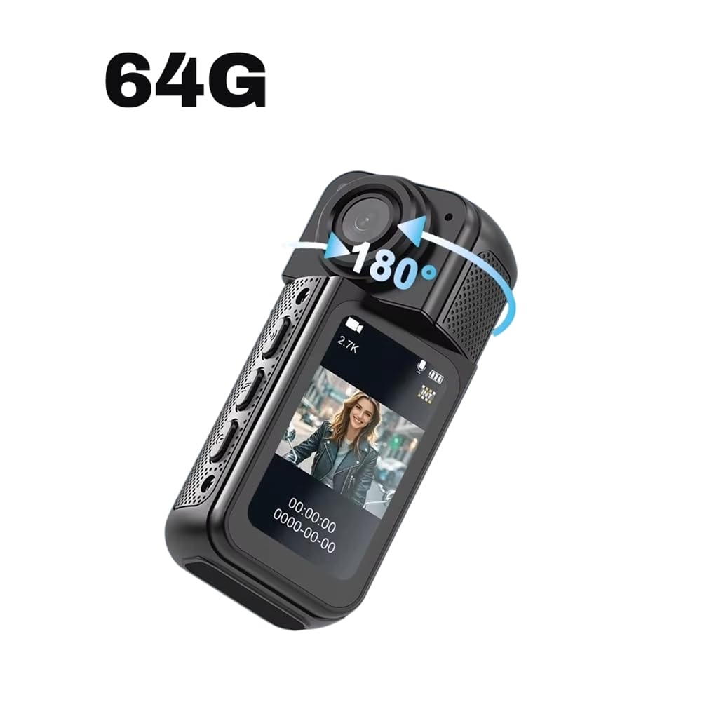 Mini Action Camera Tascabile 2.7K 1080P Sport Cam con WiFi 180° Grandangolo Telecamera per Pollice per Viaggi in Bicicletta e Vlogging 64G