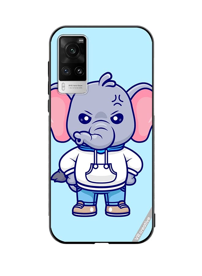 VR Creative Protective Case Cover For Vivo X60 Pro Cute Angry Elephant Wearing Hoodie Design Multicolour