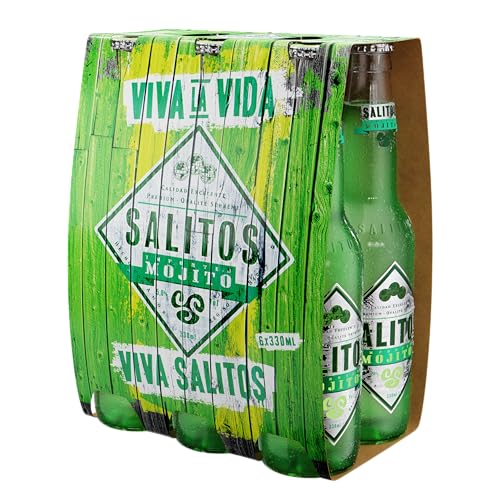 SALITOS - Mojito 6 x 0.33 L, Bebida Refrescante de Cerveza, Sabor Tropical a Lima, Menta Fresca y Ron, Mezcla Cerveza y Mojito Equilibrada, Experiencia Cubana, 5% Vol. Alcohol