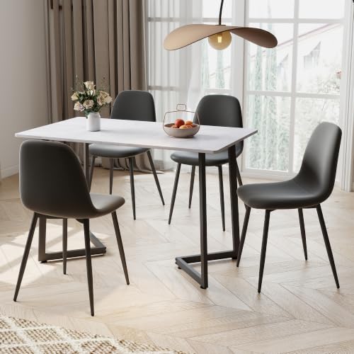 OC Orange-Casual 5-teiliges Esszimmer-Set mit Marmortischplatte & 4 Schalenform Kunstleder EssstühleModernes Küchen- & Esszimmertisch Set für 4 Personen (4 Stühle + Esstisch) (Grau)
