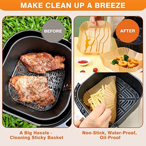Vailnd 9inch Square Air Fryer Disposable Paper Liners, 125PCS Non-Stick Food Grade Parchment Liner, Oil Resistant, Waterproof, Food Grade Baking Paper for 8-12 QTMicrowave