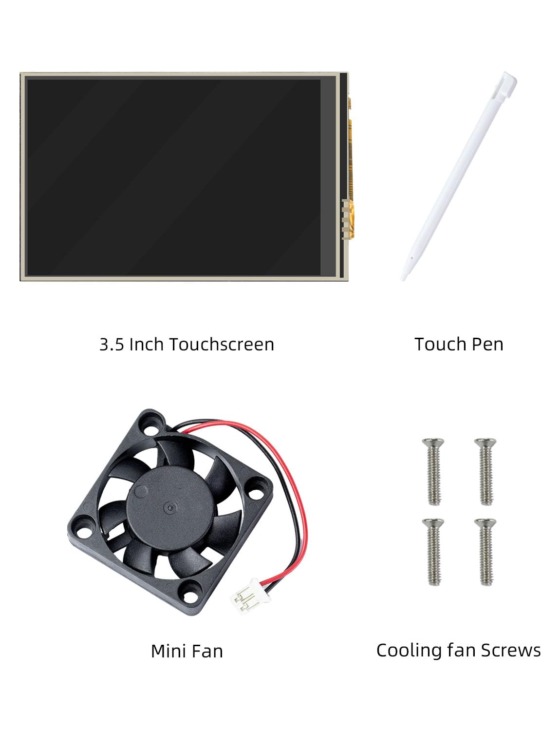 CUQI Ekran dotykowy 3,5 cala, 480 x 320 pikseli, 60 kl./s, mini monitor z rysikiem i mini wentylatorem, do Raspberry Pi 3/4/5