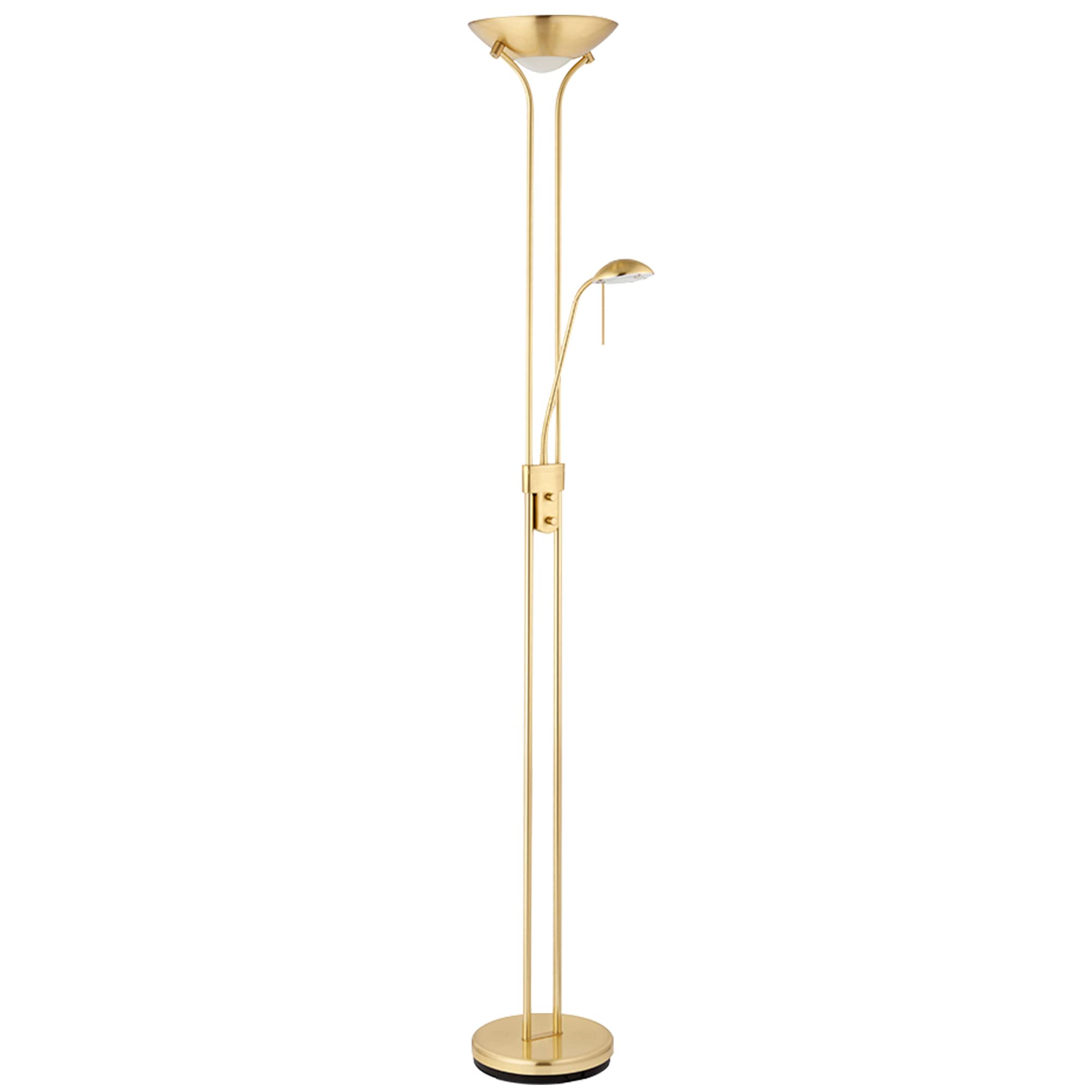 Betta Lighting Mother and Child Uplighter Floor Lamp with Reading Light β Satin Brass with Adjustable Reading lamp - Standing Uplighter for Living Room, Bedroom, Dining Room β G9 33W and R7s 230W