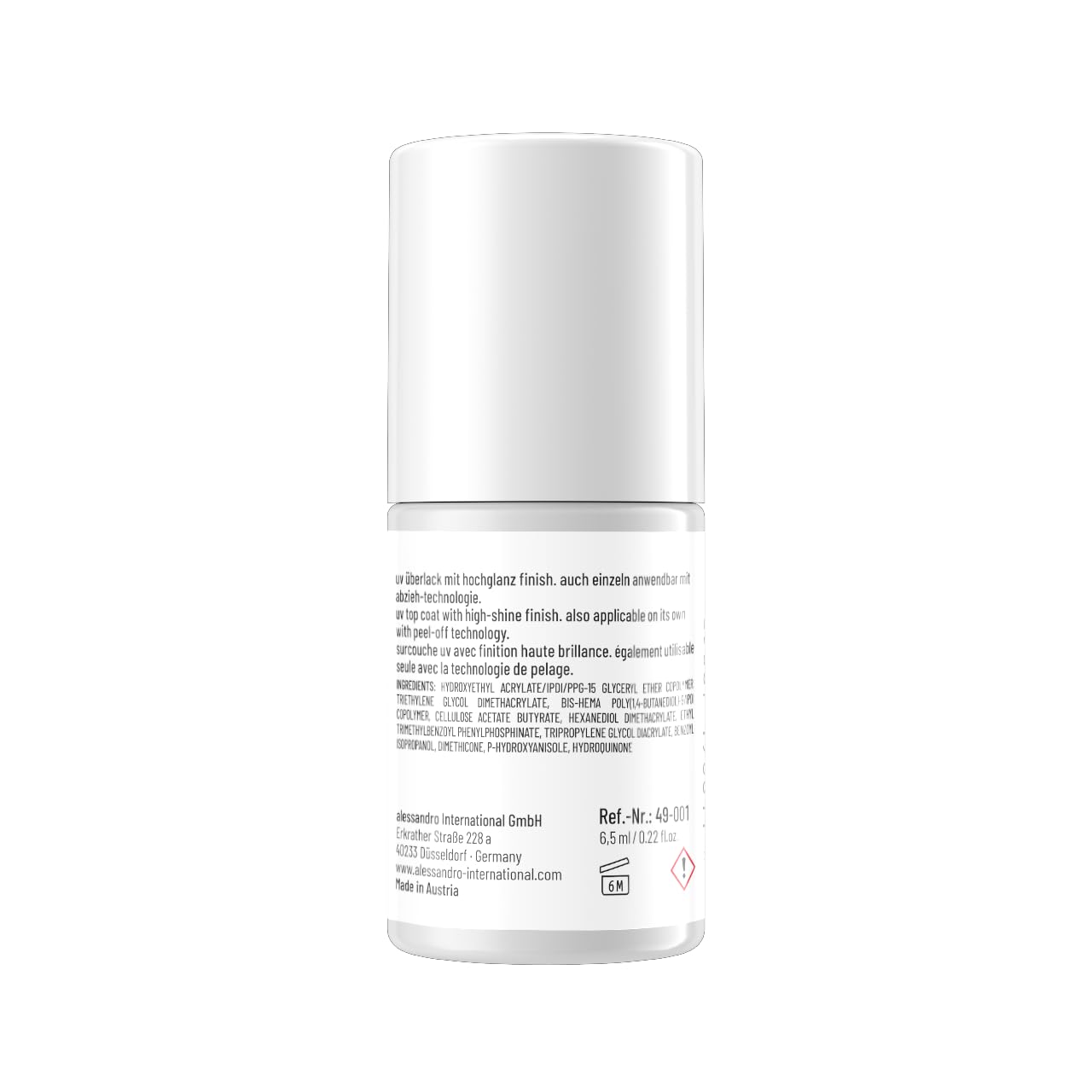 alessandro International GmbH Striplac UV-Top Coat Clear – Ongles brillants et résistants aux rayures jusqu’à 15 jours – Utilisable avec ou sans couleur – Vegan – Transparent, 6,5 ml