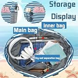 LUKIUP Torba plażowa dla rodziny, XL torba łazienkowa z mini torbą kąpielową, torba plażowa na zakupy, na podróż, zakupy i na co dzień (czarna), niebieski