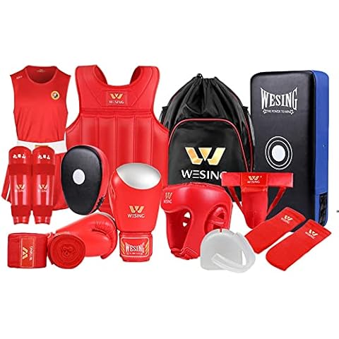 Wesing MMA Set 12pcs Boxing Kit Kickboxing Set Martial Arts Equipment for Men Women Muay Thai Sparring Training Gear (XL, Red) Cover