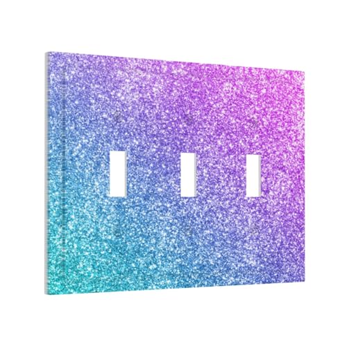Decorative Switch Plate Covers Gillter Purple Pink Blue Gradient Sparkle 3 Gang Light Switch Cover Plate Triple Toggle Wall Plate Light Switch Covers for Bedroom Home Decor