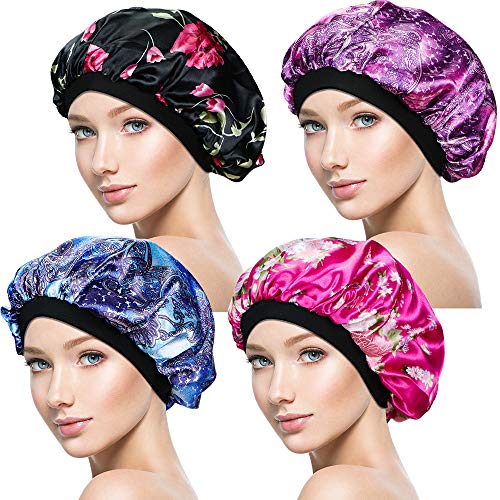 4 Pieces Soft Sleep Cap – Night Satin Bonnet with Wide Premium Elastic Band for Women