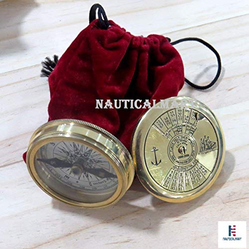 Brújula NauticalMart de latón con calendario de 100 años y poema de Robert Frost estilo vintage miniatura 2