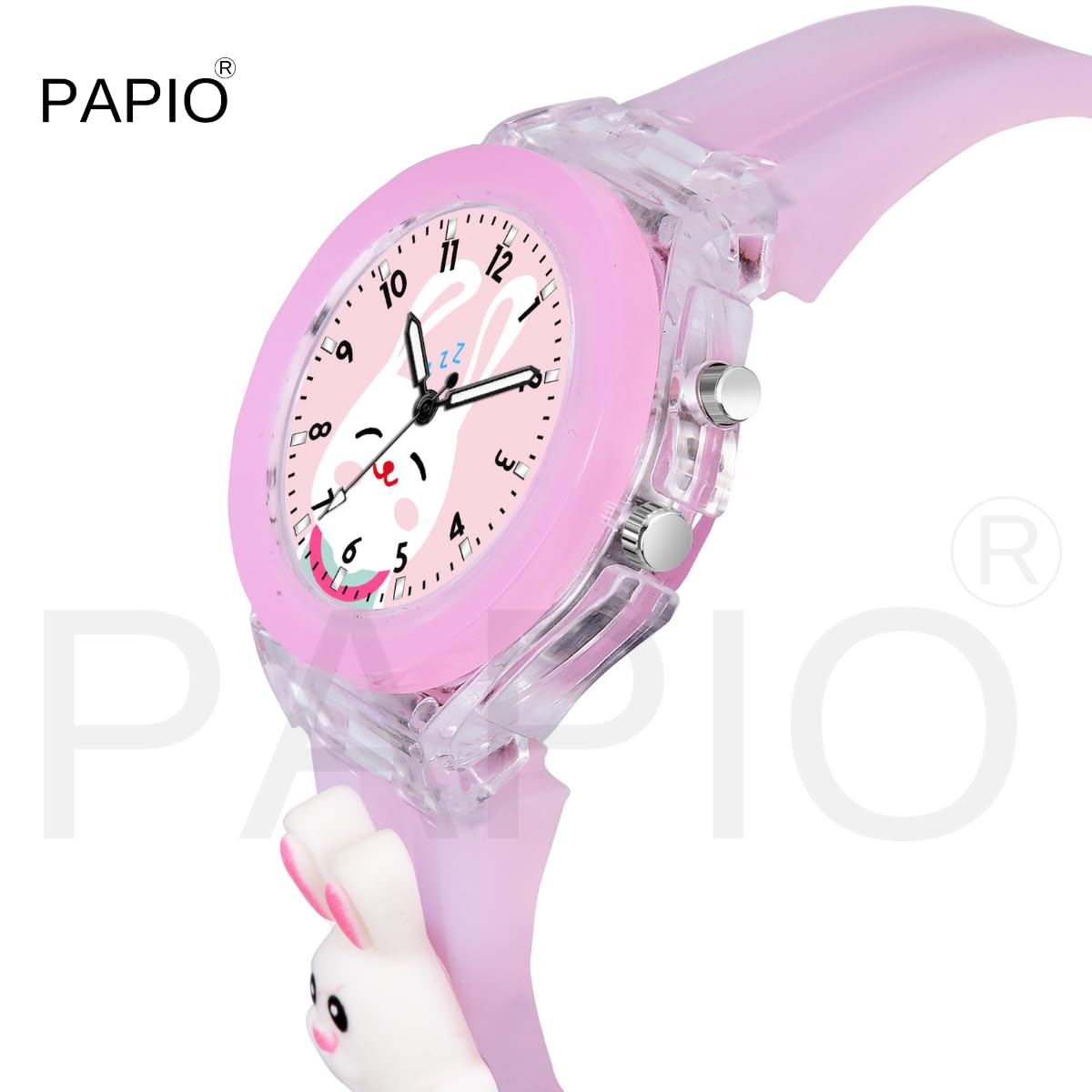 PAPIO® Pink Color Silicone Band Cute Cartoon Design Multi-Function 7 Color Light Analog Wrist Watch for Kids, Children, Boys, and Girls (KD-029)