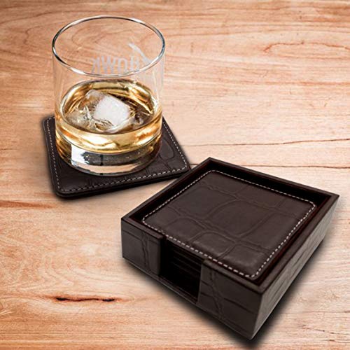 Image of Genuine Leather Square Shaped Coasters Set of 6| Heat-Resistant, Durable & Non-Slip Coasters for Home & Office I Perfect for Any Beverage (Color - Brown)
