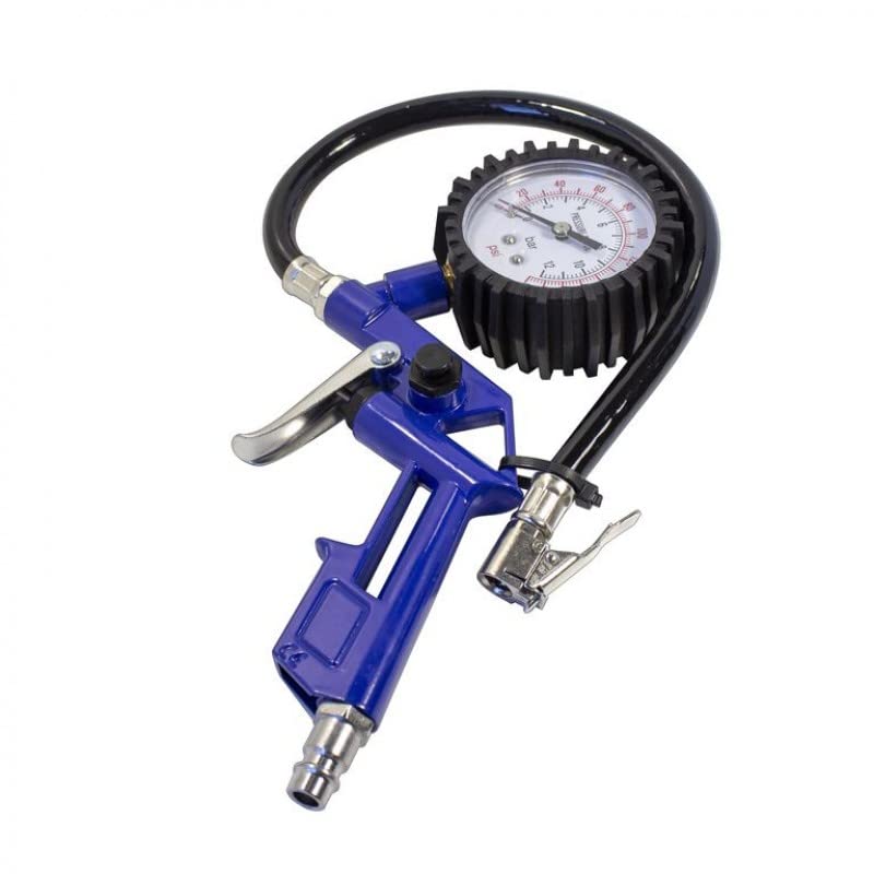 ROCKFORCE Inflator Tire Pressure Gun with Analog Gauge and Hose (0-12 Bar) in Blister