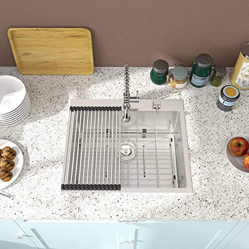 25 Laundry Sink Drop In - Donsdey 25×22 Drop In Kitchen Sink Stainless Steel 16 Gauge Round Corner Topmount Drop In Single Bowl Utility Laundry Kitchen Sink Basin #TOP3