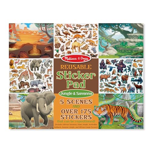 Melissa & Doug Reusable Sticker Pad: Jungle and Savanna - 175+ Stickers 5 Scenes