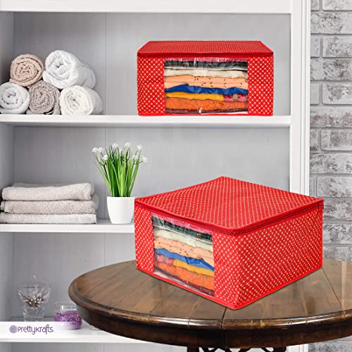 Image of PrettyKrafts Cotton Quilted Large Sari Cover Bag with transparent window, Pack of 4, Red