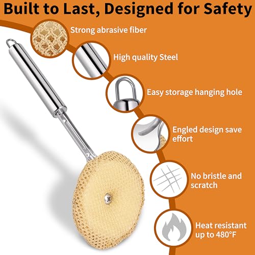 Image of Kitchen Cleaning Brush, Heavy-Duty Clean Scrubber, Multi-Purpose Heat & Abrasion Resistant with Easy-Grip Steel Handle for Cast Iron Pan Dish Stove Oven Grates Cleaner Brush - PB6D7C