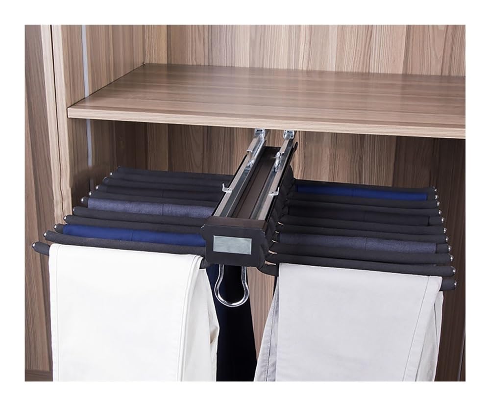 Pull Out Trousers Rack Double-Row 22 Arms Steel Pants Rack, Pull Out Clothes Organizers Top Mounted Trousers Rack Space Saving(Black)