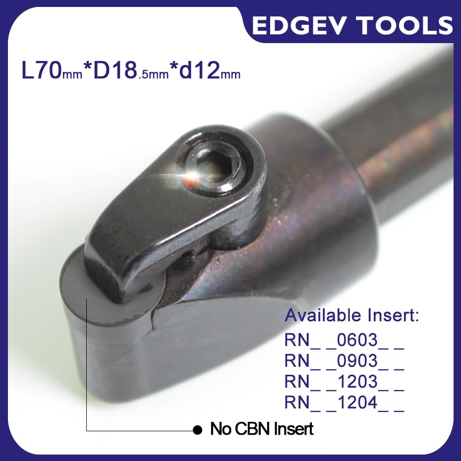 PCD PCBN CBN Round Inserts Tool Holder 12mmX70mm for RNGN120300(D12.7XT3.18mm or 1/2X1/8 inch) Lathe Turning Insert,Engine Cylinder Heads and Blocks Resurfacing Tool (M12E-MRDNN1203)
