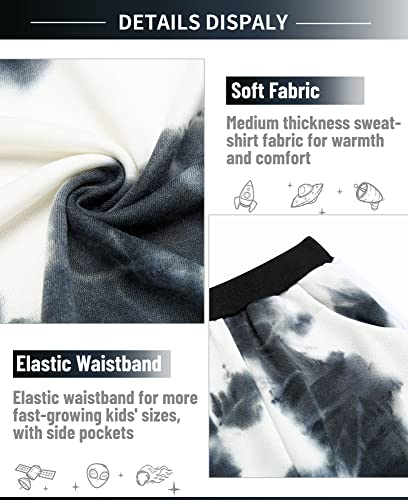 Boyoo Girl's 2Pcs Athletic Sweatsuit Sets Zip-Up Sweatpant Jogger Hooded Sweatshirt Tracksuit Outfit, Tie Dye Black White, 10-11 Years #TOP4