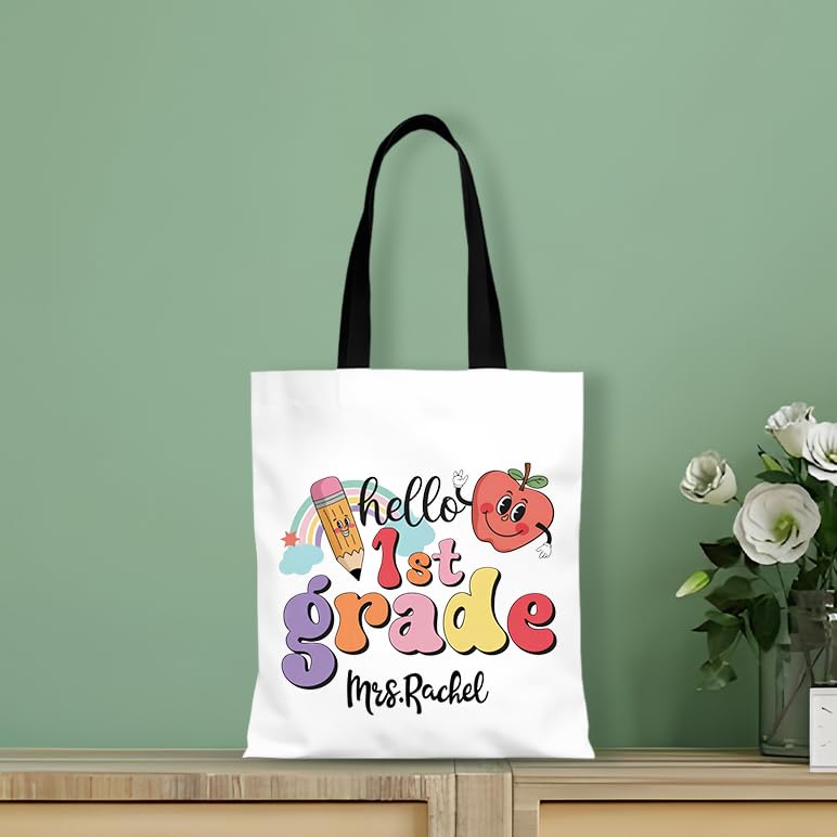 Personalized Canvas Teacher Tote Bag – Large, Durable Custom Name Gift for Educators, Series 033