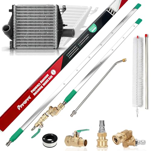 47 & 24 & 15 Radiator Cleaning Wand 5-Piece Set 4500 PSI Stainless Steel Dual Water/Air Radiator Cleaner with Pressure Washer Gun Adapter & Tips for Cars Trucks Heavy Equipment Silver& Green