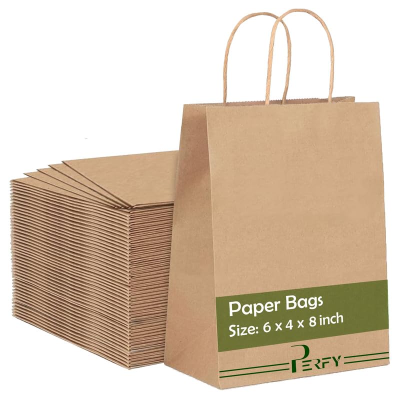Perfy Paper Bags 6x4x8 Inchs Shopping Bags, Gift Bags|Disposable Bag| Retail Bags, Recycled Bulk, Brown Paper Bags with Handles (Pack of 75) (B0DG2Z97KR) Amazon Price History, Amazon Price Tracker