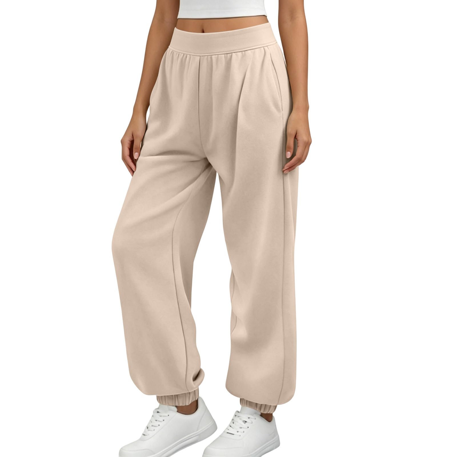 Generico Pantaloni Sportivi Donna Pantaloni Tuta Vita Alta Pantalone a Gamba Larga Larghi e Morbidi Pantalone Baggy con Tasche Pants Lunghi con Coulisse Regolabile per Allenamento Jogging Fitness