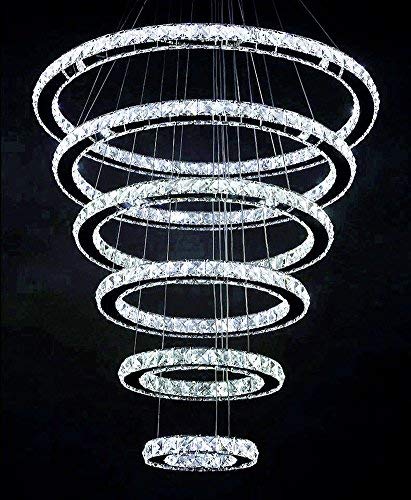 SILJOY Modern Crystal Chandelier Lighting Galaxy Series 6 Rings 8 -12 -16 -20 -24 -28 , 3-Color Changing LED Light Fixture
