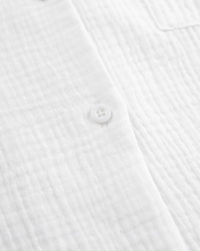 Womens Muslin Pajama Set Cotton Gauze Loungewear 3 Piece Long Sleeve Button Down Sleepwear Ruffle Pj Set3