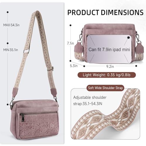 Image of Crossbody Bags for Women Trendy Vegan Leather Crossbody Phone Purse | Travel shoulder bag, embossed design, floral patterns, multi pockets, adjustable strap, lightweight purse for daily shopping