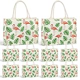 Sunnymove 10 Pcs Beach Bags Bulk for Women Large Waterproof Sandproof Beach Tote Swim Pool Bag with Summer Flamingo Printed Reusable Tote with Handle for Travel Vacation Essentials
