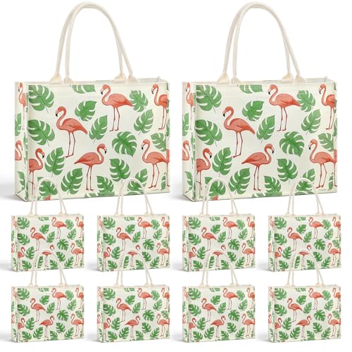 Sunnymove 10 Pcs Beach Bags Bulk for Women Large Waterproof Sandproof Beach Tote Swim Pool Bag with Summer Flamingo Printed Reusable Tote with Handle for Travel Vacation Essentials