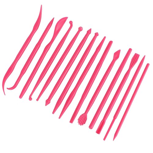 Yunseity Herramiente de Escultura de Arcilla de Aparencia Compacta, Herramienta de Talla de Cerámica de Larga Vida útil de 14 Piezas, Conveniente Suave para el Hoger Arcilla Loave (Rosa roja)