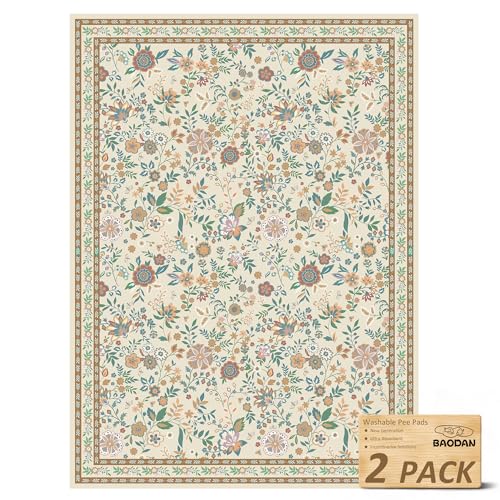 Image of Washable Pee Pads for Dogs, 2 Pack Super Absorbent Reusable Puppy Pads with Colorful Flowers Patterns for Potty Training, Floor, Couch, Bed, and Crate,18 inchx 24 inch