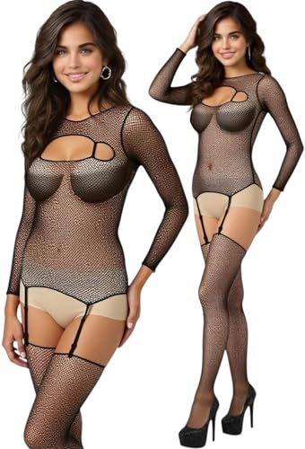 Image of ToBeInStyle Women's Long Sleeve Bodystocking Bodysuit Lingerie Regular & Plus Sizes
