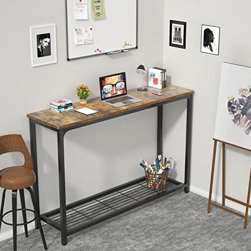 Ecoprsio 48 Inch Console Table, Long Sofa Table With Mesh Shelves, 2 Tier Entryway Table Foyer Table For Entryway, Front Hall, Hallway, Sofa, Couch, Living Room, Coffee Bar, Kitchen, Rustic Brown #TOP6