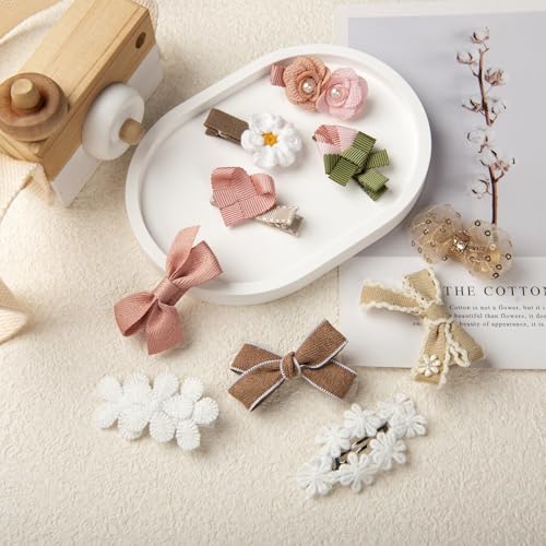 10 Stück haarspangen für Mädchen, Stickerei Blumen Geformte Gefütterte Haarspangen Snap Haarspangen Süße Haarschmuck-Blumen- und Schleifen-Haarclips für kleine und große Mädchen (Stil E)
