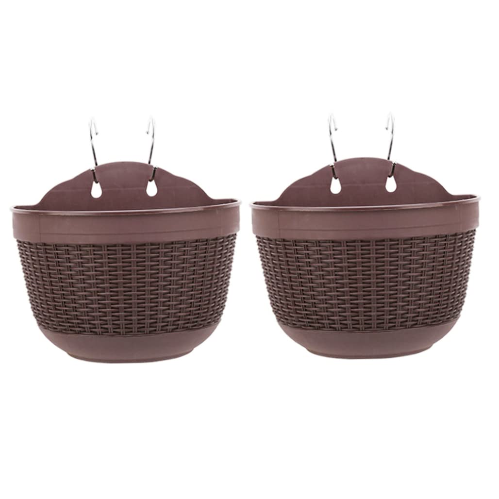 Hintyne Outdoor Flower Pot Hanging Planter Plastic Basket Flowerpot Wall Mounted Plants Holder Garden Outdoor Decorations 2PCS Coffee